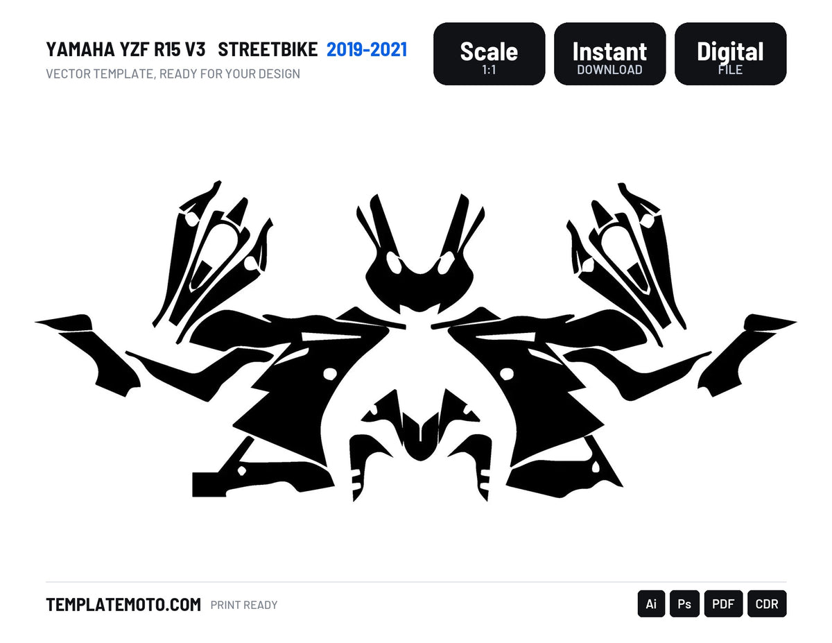 YAMAHA YZF R15 V3 2019-2021 Streetbike Graphics Template Vector