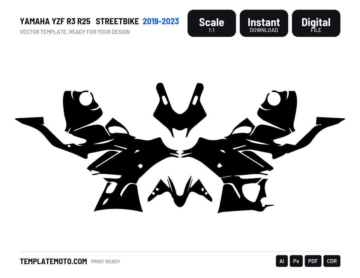 YAMAHA YZF R3 R25 2019-2023 Streetbike Graphics Template Vector