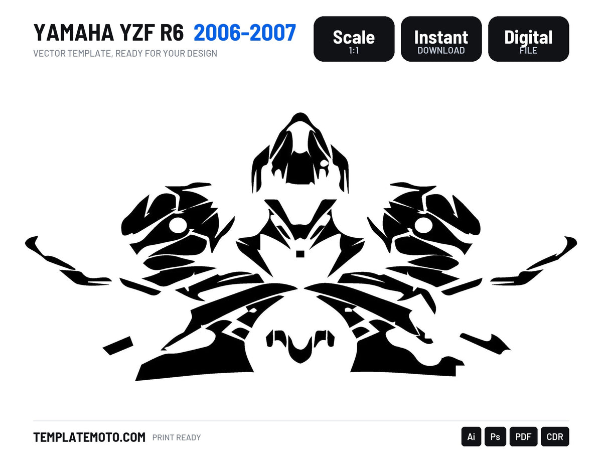 YAMAHA YZF R6 2006-2007 Graphics Template Vector
