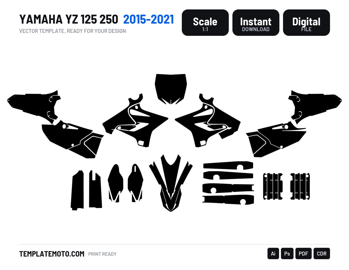 Yamaha YZ 125 250 2015-2021 motocross graphics template, scale 1:1 vector file