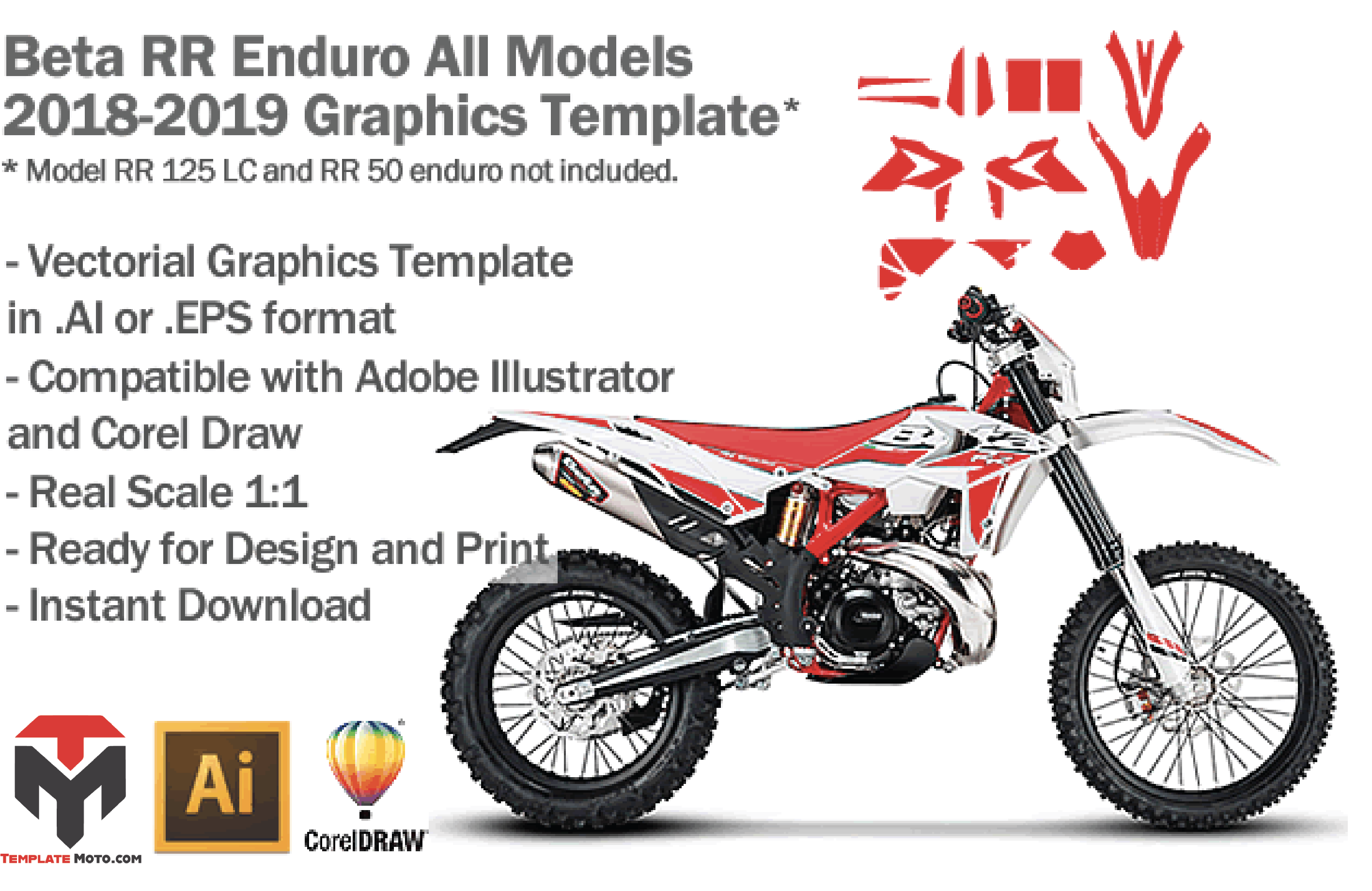 Beta RR Enduro All Models 2018 2019 ENDURO MX SUPERMOTO Graphics Template Vector