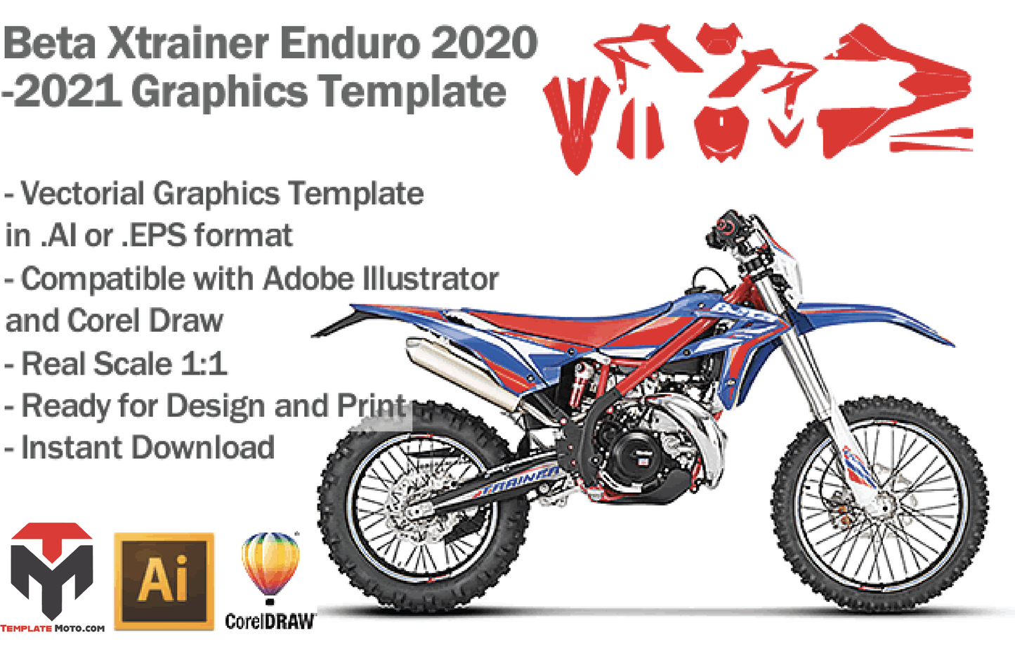 Beta Xtrainer Enduro All Models 2020 2021 ENDURO MX SUPERMOTO Graphics Template Vector