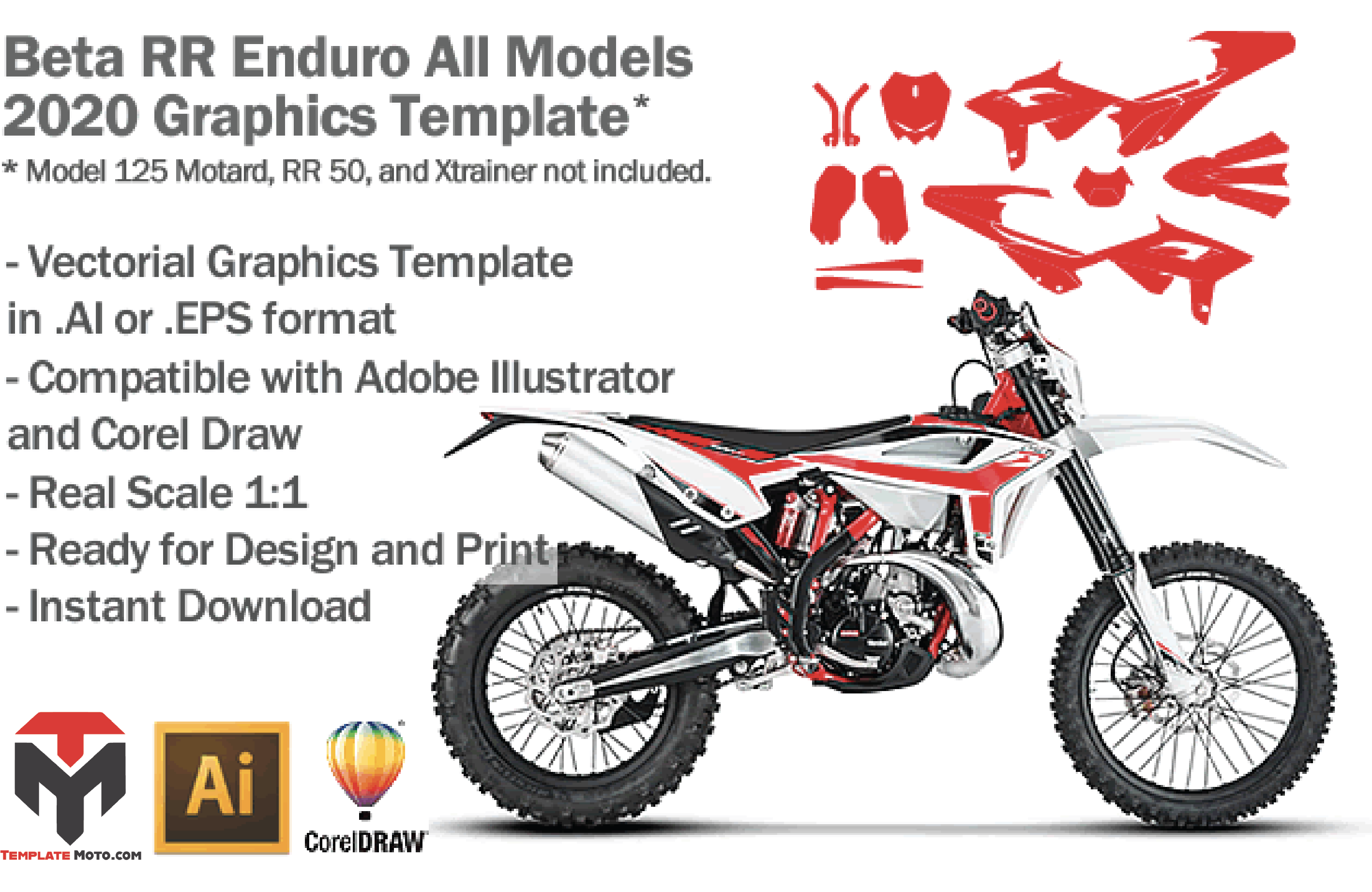 Beta RR Enduro All Models 2020 ENDURO MX SUPERMOTO Graphics Template Vector