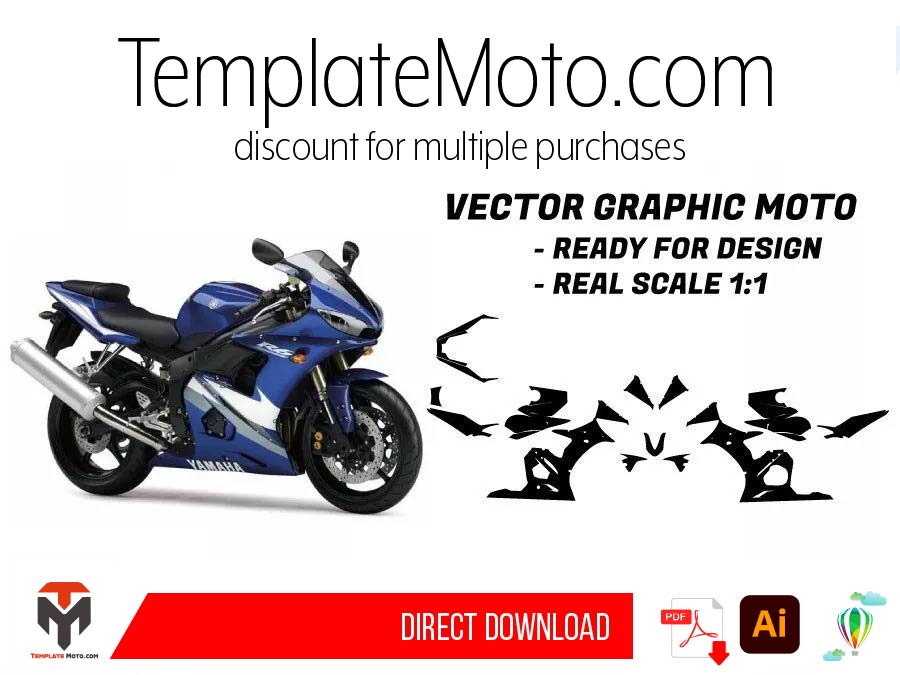 Yamaha YZF R6 S (2003-2009) Streetbike Graphics Template Vector
