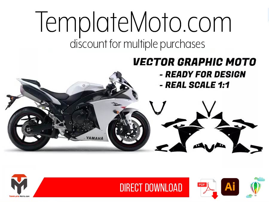 Yamaha YZF R1 (2009-2014) Street Bike Graphics Template Vector