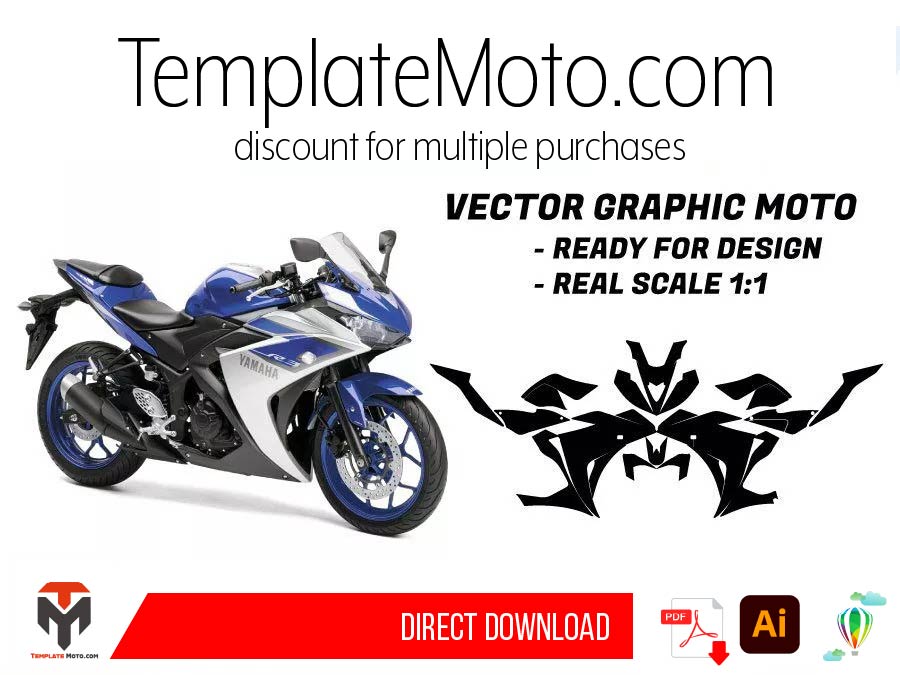 Yamaha YZF R3 (2013-2018) Street Bike Graphics Template Vector
