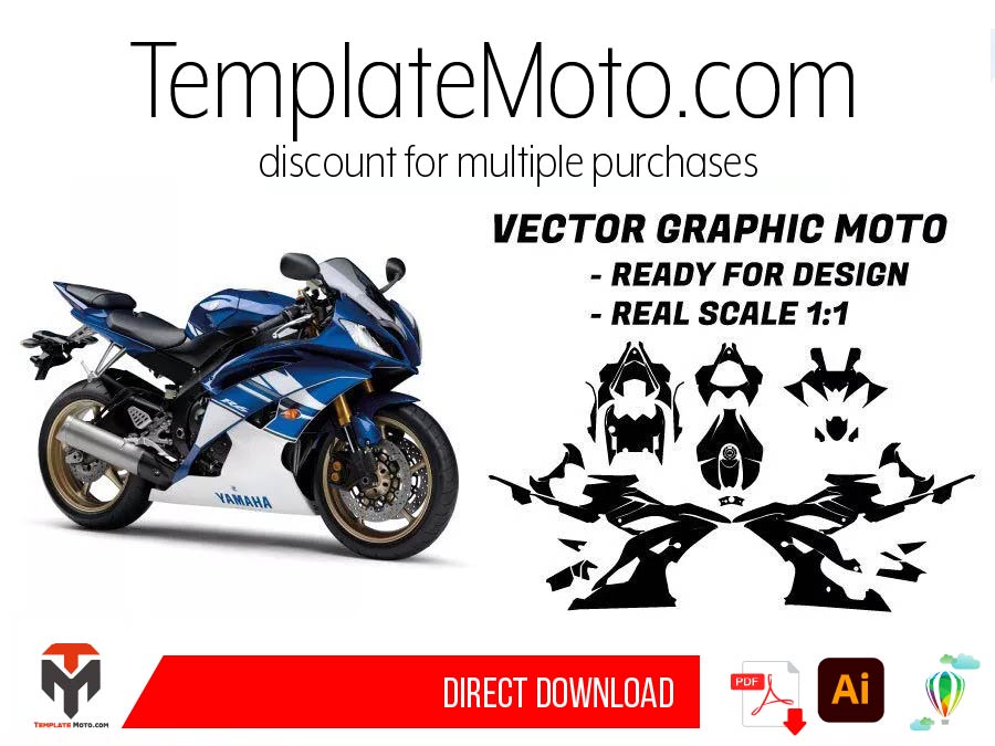 Yamaha YZF R6 2008-2016 Streetbike Graphics Template Vector
